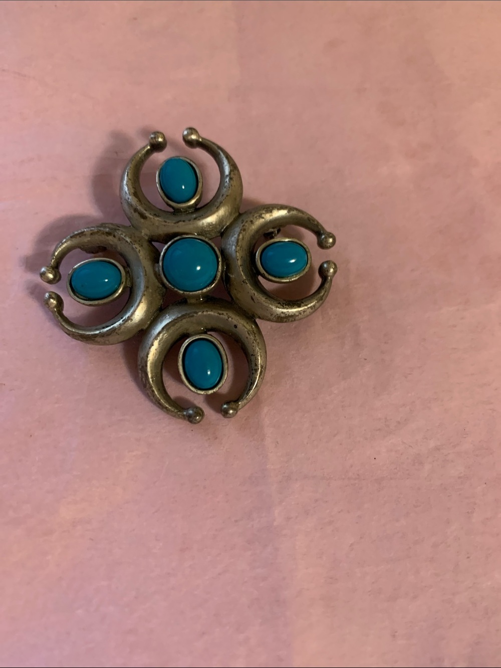 Turquoise Stone Crescent Cluster Brooch - Women Jewelry
